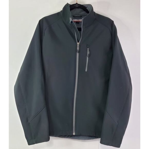 Kirkland Signature Mens M Black Gray Fleece Lined Jacket Softshell Zip Pockets - Picture 1 of 8